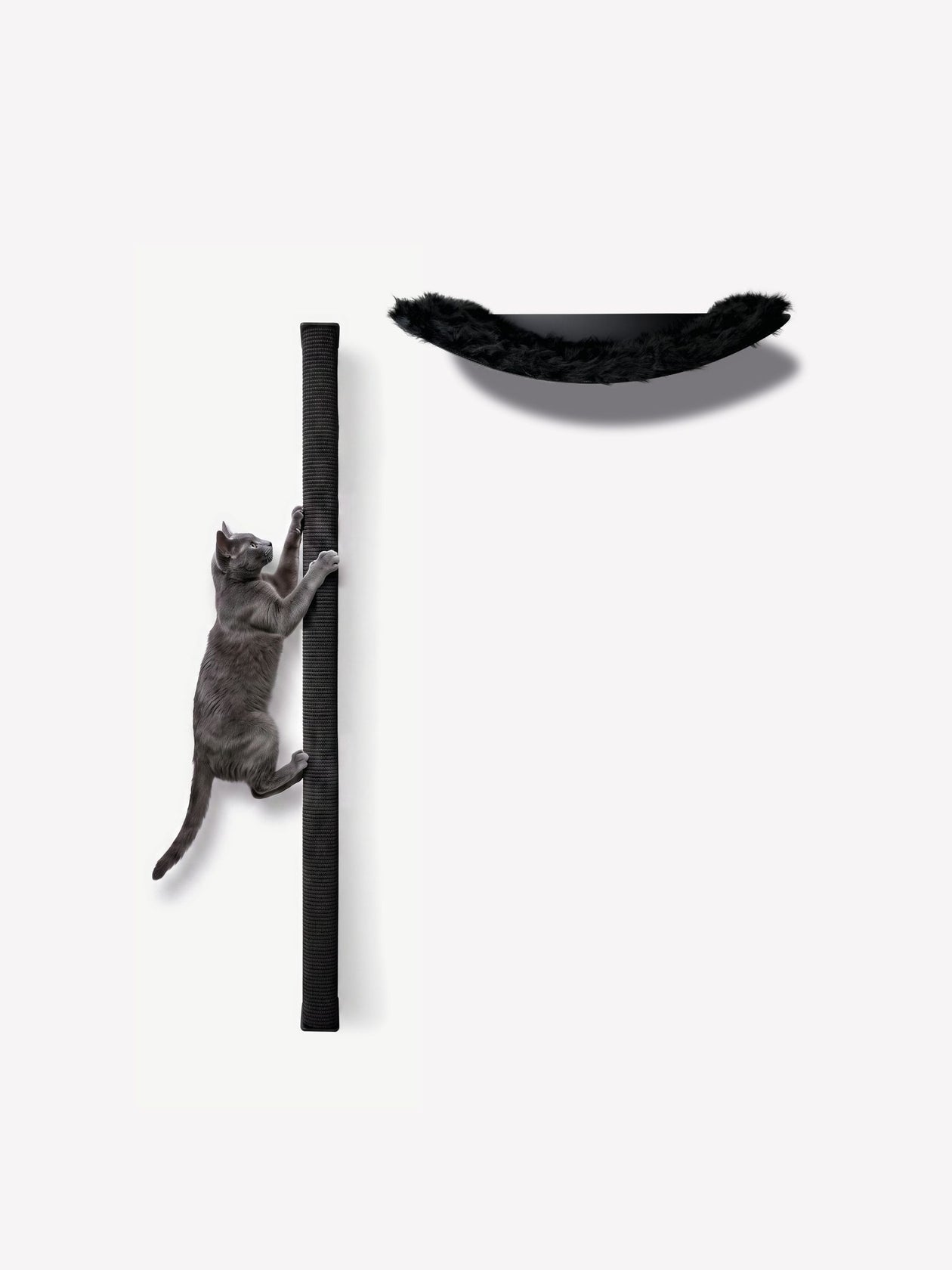 Design Katzen Kletterwand Hängematte + Wandstange KS 150, Widerstandsfähiger Filz, 150 cm, Katzenkletterwand