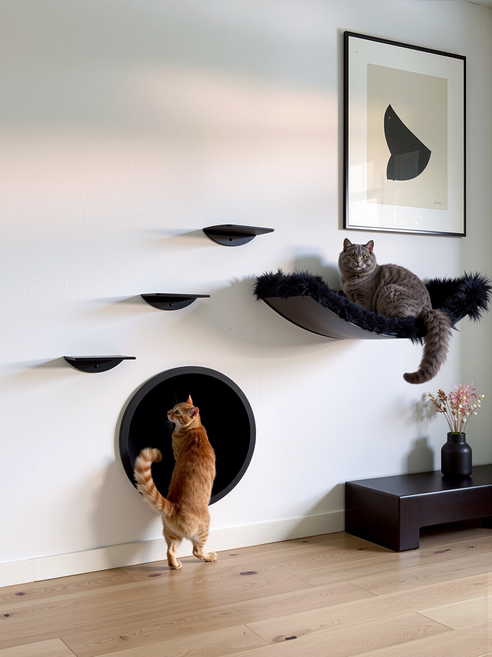 STYA Katzen Kletterwand | Set Eleganz Hängematte XXL | Linie WL100